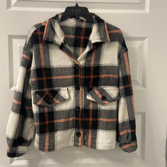 SHEIN Jackets & Blazers - Fuzzy Plaid Button Up